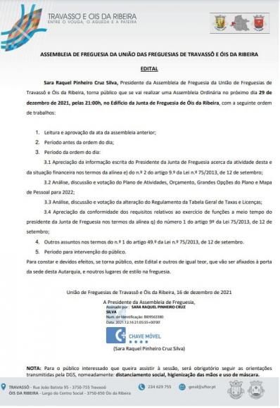 Assembleia de Freguesia de Travassô e Óis da Ribeira