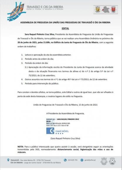 Assembleia de Freguesia da União de Freguesias de Travassô e Óis da Ribeira