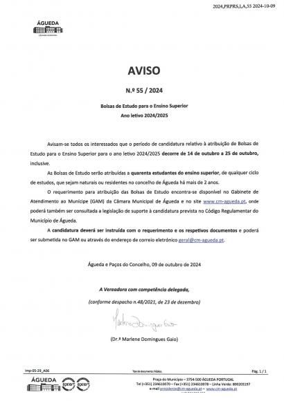 Avisos: Bolsas de estudo - Ensino Superior